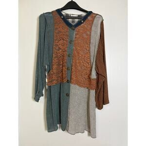 Look Boho Patchwork Raw Seam Multi-pattern Multi-fabric Size 1 Top Pant Set